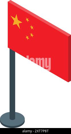 Isometric 3d illustration of the china flag waving in the wind Stock Vector