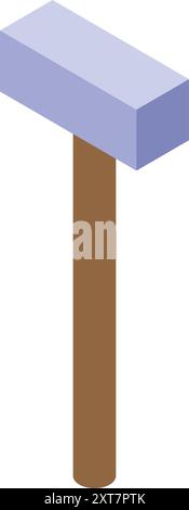 Simple sledgehammer with a wooden handle standing upright, presented in a minimalist isometric style Stock Vector