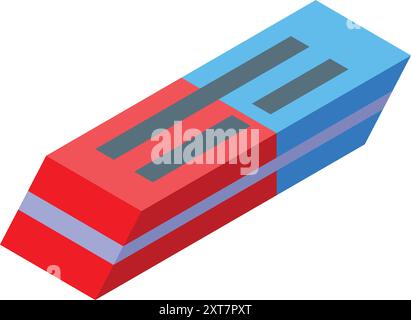 Red and blue eraser isolated on white background, isometric view Stock Vector
