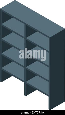 Empty office bookcase is standing in isometric view, ready for documents, folders and books Stock Vector