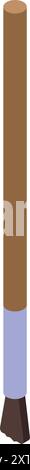 Long handled paint brush standing up with bristles down in minimalist isometric icon style Stock Vector