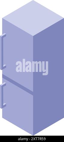Simple purple refrigerator with two doors, standing in isometric view Stock Vector
