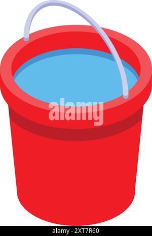 Red bucket holding water isometric icon, cleaning service concept Stock Vector
