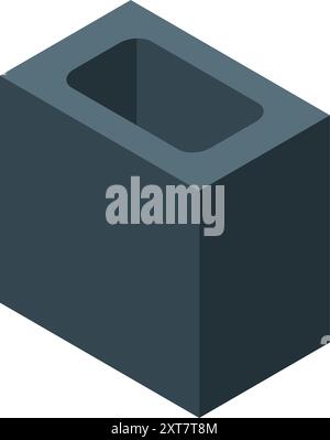 Single dark grey concrete block standing upright, isometric view Stock Vector