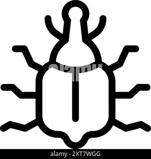 Simple black and white icon of a beetle representing a bug in software development Stock Vector