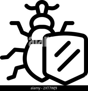 Shield is protecting a computer from a virus, concept for antivirus and cybersecurity Stock Vector