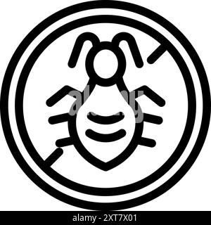 Bold, graphic icon of a bug crossed out with a stop sign, representing pest control and fumigation services Stock Vector