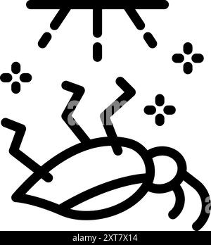 Black and white icon of a cockroach being killed by an electronic insect killer trap Stock Vector