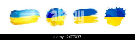 Set of creative icons with the colors of Ukrainian flag. Happy Independence Day congrats template. Brushing stroke style elements. Blue and yellow Stock Vector