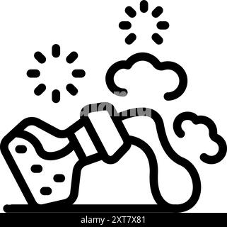 Cruise ship is sinking, with smoke billowing from its structure and debris floating around it Stock Vector