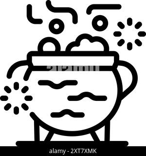 Line art icon of a steaming cauldron, perfect for projects related to magic, witchcraft, and fantasy Stock Vector