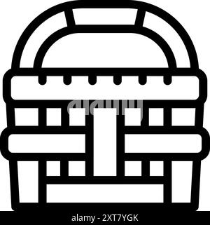 Simple line icon of a picnic basket, ready to be filled with food and drinks for an outdoor meal Stock Vector