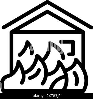 Line art icon of fire engulfing the earth with clouds, representing the ...