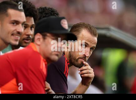 UNTERHACHING, GERMANY - AUGUST 13: Harry Kane of Bayern Muenchen replacement bench  during the FC Bayern Munich vs WSG Tirol - Pre-Season Friendly match at Sportpark Unterhaching on August 13, 2024 in Unterhaching, Germany. © diebilderwelt / Alamy Stock Stock Photo