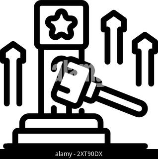 Line art icon of a strength test machine, with a hammer hitting it, for an amusement park Stock Vector