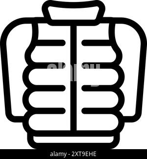 Simple black and white line drawing of a warm down jacket, perfect for icons or infographics related to winter, clothing, or outdoor activities Stock Vector
