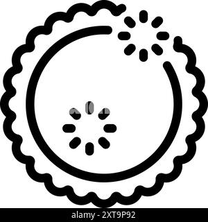 Simple line icon of a kiwi fruit cut in half with seeds showing Stock Vector