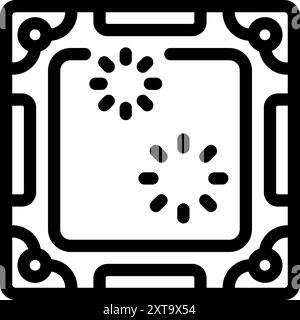 Simple black and white vector icon of a computer processing unit with two loading circles Stock Vector
