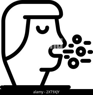 Line icon of a sick person coughing, spreading germs and viruses through droplets Stock Vector