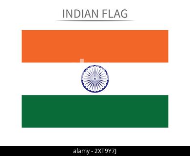 Indian flag with Ashok chakra in new accurate colors. Indian flag vector illustration. Stock Vector