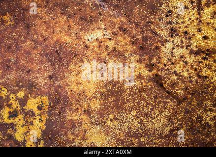 Front image of oxidized metal plate in brown tones. Concept templates and texture. Stock Photo