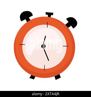 Flat red alarm clock doodle modern illustration. Y2k or Scandinavian style time clock. Stock Vector