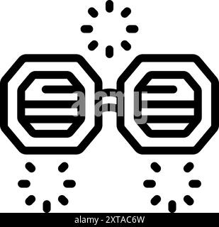 Shutter shades sunglasses glowing with brightly shining stars icon. Outline shutter shades sunglasses glowing with brightly shining stars vector icon for web design isolated on white background Stock Vector