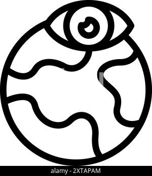 Watchful eye hovers over a simple globe, symbolizing global surveillance Stock Vector