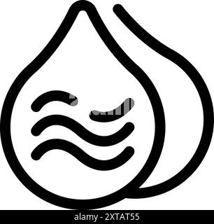 Simple black and white icon of two overlapping water drops with wavy lines inside Stock Vector