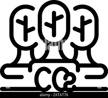 Line art vector icon of three trees absorbing carbon dioxide, symbolizing the role of forests in combating climate change Stock Vector