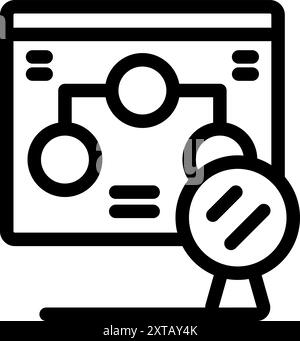 Magnifying glass is inspecting a website flowchart, symbolizing data analysis and website optimization Stock Vector