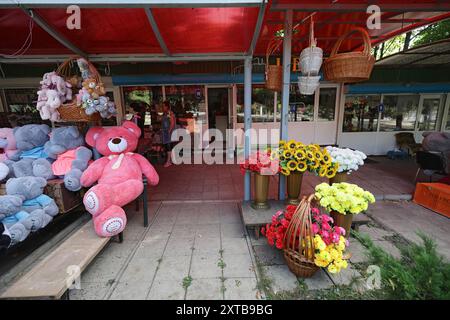 Non Exclusive: KRAMATORSK, UKRAINE - AUGUST 12, 2024 - Soft toys are sold at a flower shop in Kramatorsk, Donetsk region, eastern Ukraine. Stock Photo