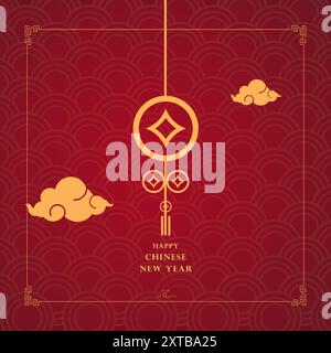 Chinese New Year banner vector design set in red, gold and white colors for cover, card, poster, banner. Chinese zodiac Dragon symbol. Hieroglyphics Stock Vector
