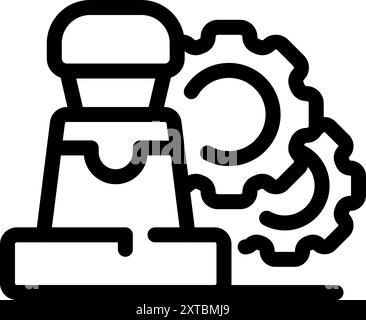 Line art icon of a factory building with cogwheels, symbolizing industrial manufacturing and production Stock Vector