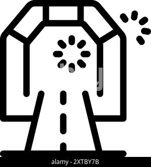Line icon of a car wash leaving a clean road, with rotating brushes and a shining sun Stock Vector