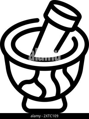 Simple line icon of a mortar and pestle, commonly used for grinding spices, herbs, and medicines Stock Vector