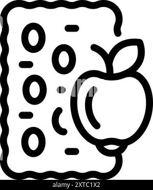 Line icon of an apple overlapping a pack of pills representing the concept of vitamins in fruits Stock Vector