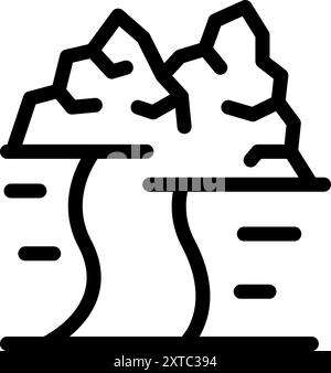 Avalanche of snow and rocks is falling from a mountain onto a road Stock Vector