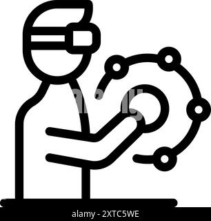 Software developer is wearing vr glasses and creating a virtual reality app Stock Vector