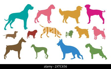 Various dog breeds cutout illustration Stock Photo