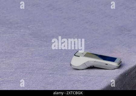 Pos terminal. Banking equipment. Acquiring. Acceptance of bank credit cards. Contactless payment. Stock Photo