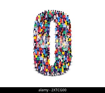 Large group of people in number 0 zero form. Vector illustration Stock Vector