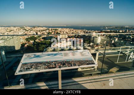 Lisbon, Portugal, with binocular binocular from Amoreiras 360 panoramic terrace. High quality photo Stock Photo