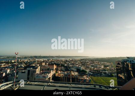 Lisbon, Portugal, with binocular binocular from Amoreiras 360 panoramic terrace. High quality photo Stock Photo