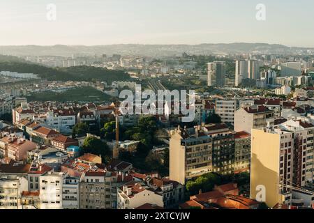 Lisbon, Portugal, with binocular binocular from Amoreiras 360 panoramic terrace. High quality photo Stock Photo