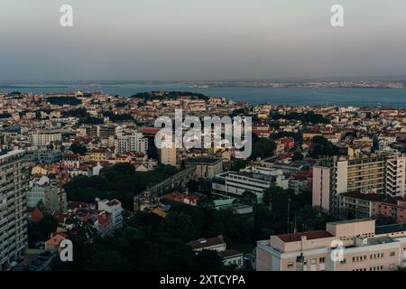 Lisbon, Portugal, with binocular binocular from Amoreiras 360 panoramic terrace. High quality photo Stock Photo