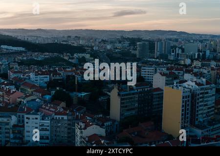 Lisbon, Portugal, with binocular binocular from Amoreiras 360 panoramic terrace. High quality photo Stock Photo