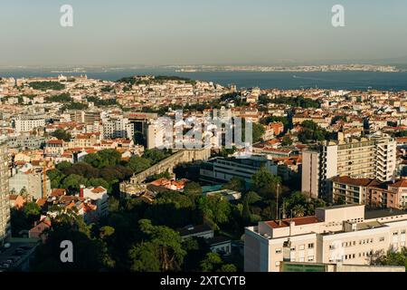 Lisbon, Portugal, with binocular binocular from Amoreiras 360 panoramic terrace. High quality photo Stock Photo