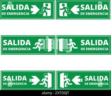 Green salida de emergencia signs on a white background with copy space (trad. emergency exit) Stock Vector