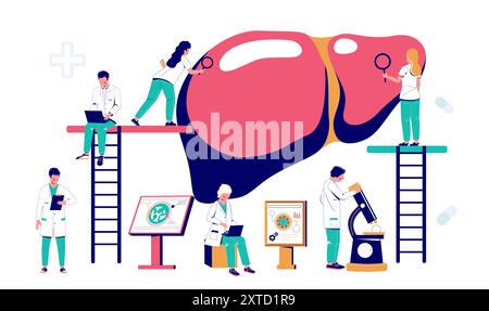 Man and woman doctor providing human liver checkup Stock Vector